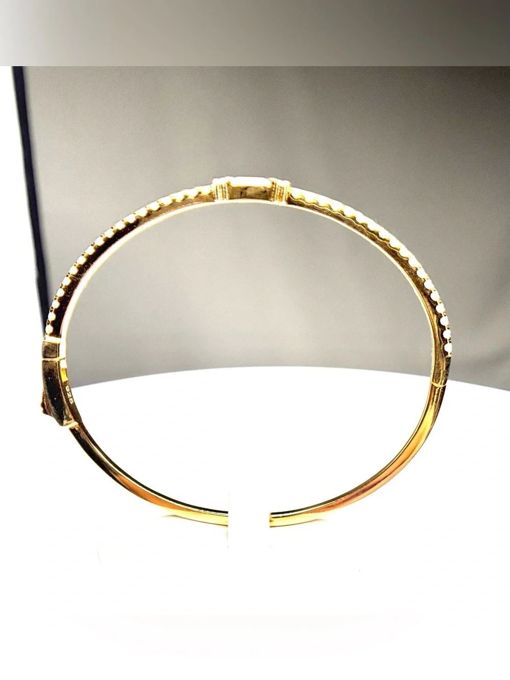 18K Gold w/ Simulated Stones Bangle with Emerald-Cut Center Stone (video)